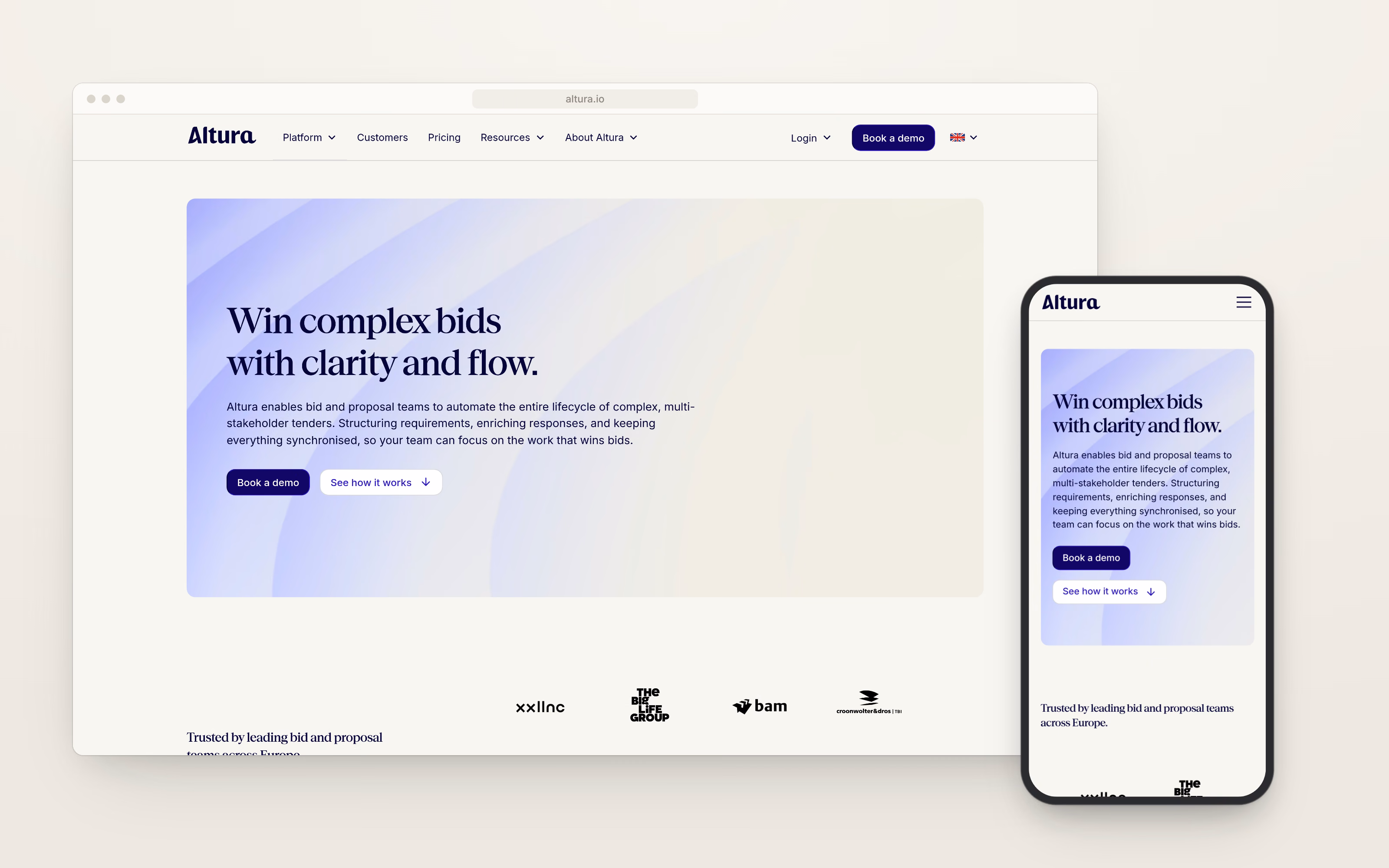 Altura website for an AI proposal software company